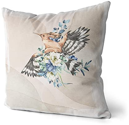 EAU ZONE Dekokissen Kissen Aquarell Motiv Wiedehopf Vogel Pastelltöne Dekorativ Kunstvoll Schön