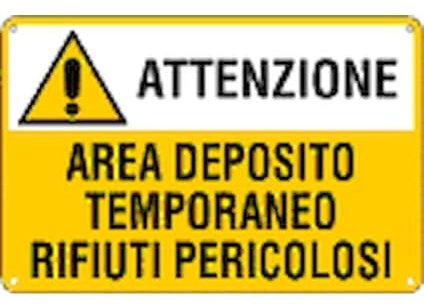 NEW CARTELLO SEGNALETICO - attenzione area deposito temporaneo rifiuti pericolosi - Adesivo Extra Resistente, Pannello in Forex, Pannello In Alluminio (ADESIVO 30X42 CM)