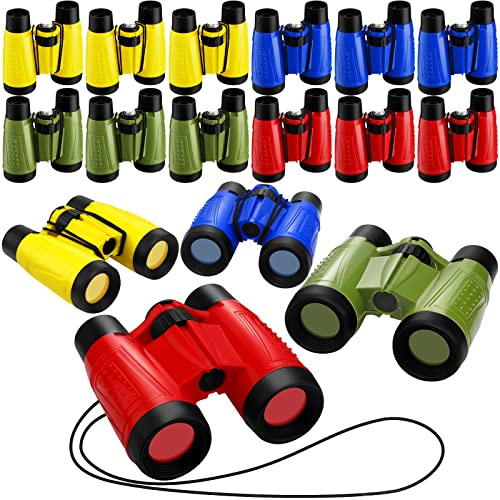 Deekin 16 Toy Binoculars for Kids with Neck String Learning Novelty Binocular Bulk Jungle Safari Hunting Party Favor for VBS Explorer Gifts Bird Watching Camping Hunting, 4.3 x 4.1 Inch(Multicolor)