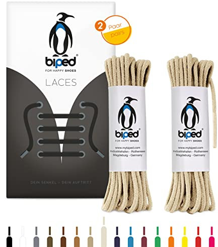 biped LACES 2 paia di lacci rotondi in cotone ¿ 2 mm sottili - lacci rotondi premium per scarpe e stivali in pelle - resistenti agli strappi e lavabili - made in EU z2900(naturale,60 cm)