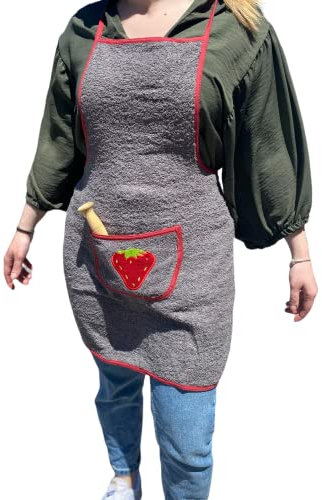 SaoTi Pack de 1,4 u 8 Delantales de Rizo/Toalla, Fabricados 100% en Algodón, frutas bordadas, ideal para secar.Marca Española (Gris, 1 Unidad)