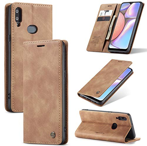 CaseMe Hülle für Samsung Galaxy A10S/M01S Vintage Dünne Handyhülle mit Kartenfach Geld Slot Ständer PU Ledertasche Flip Schutzhülle für Samsung Galaxy A10S/M01S- Braun