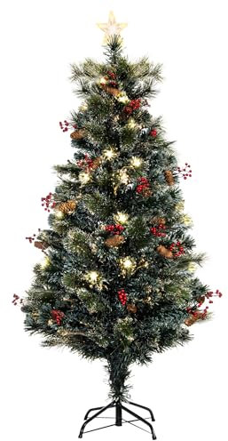 The Frosted LED Pine | Fibre Optic Christmas Tree | 6ft/180cm | Metal Stand | Pre-decorated | Christmas Tree World