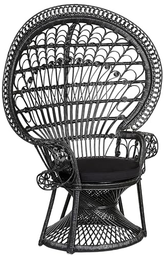 Beliani Armchair Rattan Black with Rattan Legs High Backrest and Firm Seating, EMMANUELLE