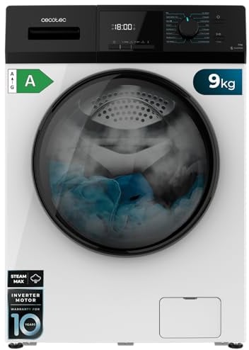 Cecotec Lavadora 9Kg Carga Frontal Bolero Dresscode 9410 Inverter A. 1900W, 1400 rpm Regulables, 16 Programas, Motor Inverter Plus, Bajo Consumo, Vapor, Esterilización de la Ropa
