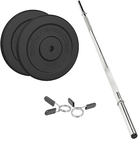 Cast Iron Olympic Weight Plate Set and 1.2m Barbell - Cast Iron Weight Discs, Powerlifting & Bodybuilding Weights and Bar - Home Gym Equipment for Strength Training & Workouts by Body Revolution