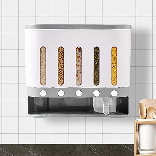 GMSLuu Dispensador para alimentos secos para el hogar organizador de cocina 5 cuadrículas, 10 l, recipiente transparente para cereales, caja de almacenamiento sellada para regalo de arroz frijoles