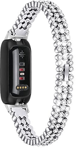 EXENXA Metallarmband kompatibel mit Fitbit Inspire 3, Metallarmband Edelstahl Verstellbares Armband für Frauen Mädchen Kompatibel mit Fitbit Inspire 3 - Silber