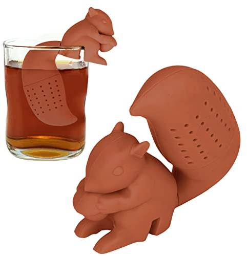 Silikon Tee Ei Teefilter Eichhörnchen Form Teesieb Lebensmittelecht Kältebeständig Eichhörnchen Form Elastisches Tee Ei für den Heimgebrauch (Braun)