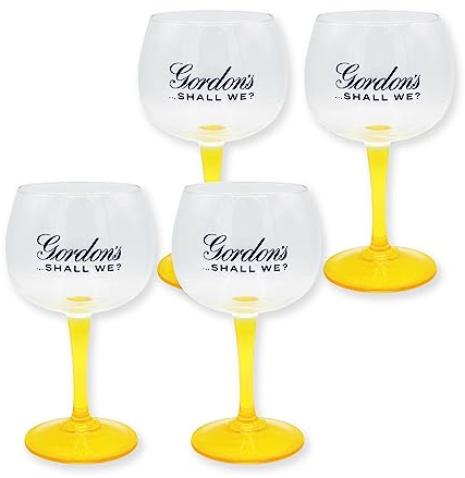 Strength & Honour | 4 x Gordon's Large Balloon Stem Yellow Gin Glass Bowl Goblet Bar Pub Home
