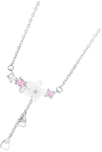 GALPADA Collier De Fleurs De Cerisier Bijoux Délicats Bijoux De Fille Colliers Rose Chaud Pour Les Femmes Collier De Charme Pour Les Femmes Collier En Métal Chaîne Colliers Pour Les