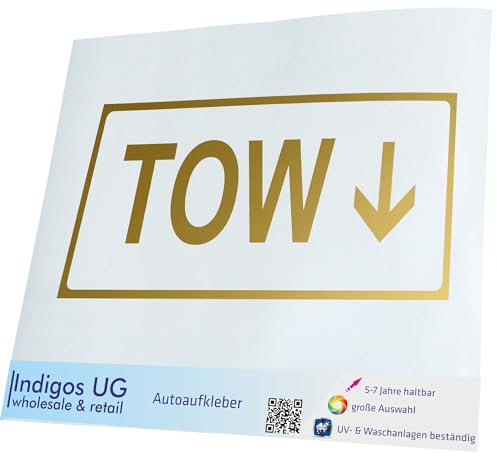 INDIGOS UG Auto Aufkleber Auto - 400x190 mm - Tow - Gold - konturgeschnittener Autoaufkleber ohne Hintergrund - Selbstklebender Sticker für Auto, Fenster, Bus oder LKW - UV-beständig & wetterfest
