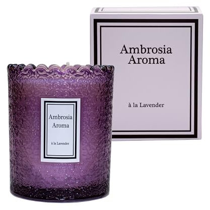 Ambrosia Aroma | Luxusduftkerze im Glas | Vegane Duftkerze aus Sojawachs für Ihr Zuhause | Bis zu 41 Stunden Brenndauer (Lavendel)
