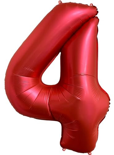 FUNFEST 4 Jahre Geburtstagsballons Chromrot Farbe 100 cm – Geburtstagsballondekoration – Inklusive 4 Jahre XL-Ballon und Strohhalm – Fliegen Sie mit Helium