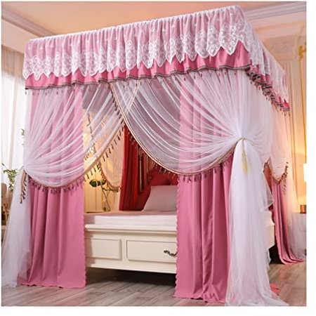 EsEntL 4 Eckpfosten-Betthimmel, Frühling, Sommer, Herbst, Winter, staubdicht, verdunkelnd, Etagenbett-Vorhang, Moskitonetz, bringt Unterstützung (Farbe: Pink-2, Größe: 120 x 200 cm/47 x 79 Zoll)