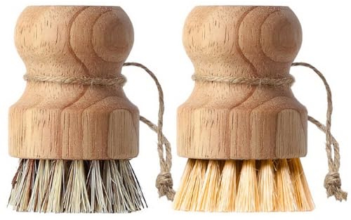 ACMEDE 2 Stück Spülbürste aus Holz Geschirrspülbürsten Scheuerbürste Palm-Holz-Reinigungsschrubber, Handflächenbürste Geschirrbürste, Sisalborsten zum Waschen von Gusseisenpfannen töpfen