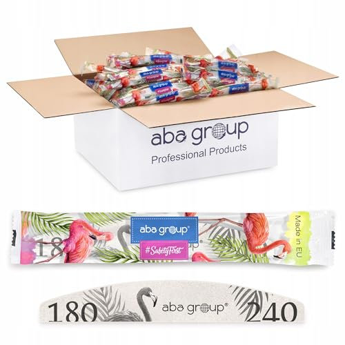 Aba Group Limas de uñas profesionales 180/240 media luna estándar flamenco paquete seguro, alta calidad, juego de 500 limas de uñas desechables