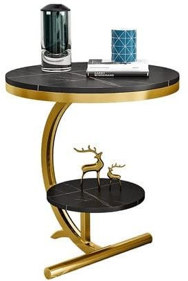 ZYJIX Moderner Marmor-Sofa-beistelltisch, Couchtisch, 2 Etagen, Runder Ecktisch Für Wohnzimmer, Hotel, Sofa-Ende, Nachttisch Für Wohnzimmer, Schlafzimmer, Dekoration(Color:Gold)