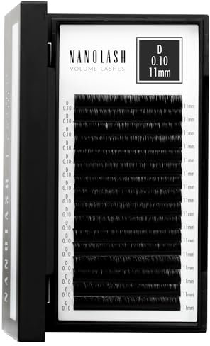 Wimpern für Wimpernverlängerung Nanolash - Wimpernextensions zur Volumentechnik, Wimpern zur professionellen Verlängerung (0.10 D, 11mm)