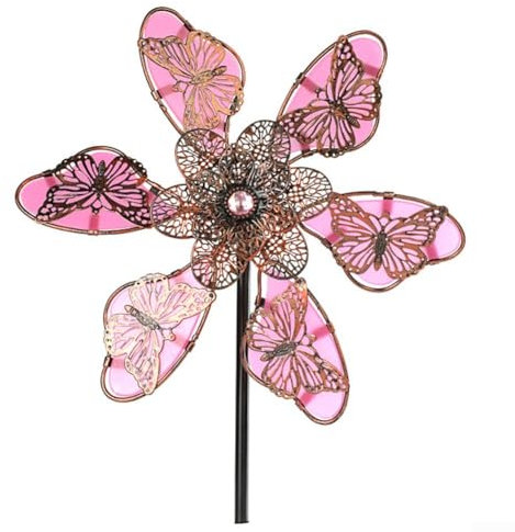 Moulin à vent pour extérieur, effet de lumière arc-en-ciel, profitez du vent dans votre jardin (rose)