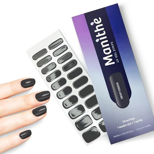Manithè - Smalto colore Smoky London, grigio - Smalto Adesivo Gel UV - Pellicola per Unghie Autoadesiva - Manicure Semipermanente - Nail Wraps Gel UV - Kit 20 PCS