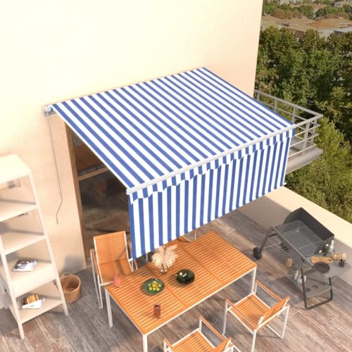 Markise Manuell Einziehbar mit Rollo 3x2,5 m Blau und Weiß,3069256
