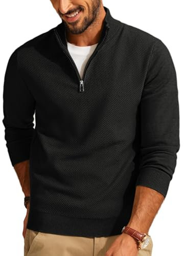 PJ PAUL JONES Pullover Herren Rollkragen Strickpullover 1/4 Zip Regular Fit Feinstrick Winterpullover (Schwarz, M)