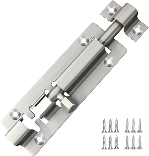 AYYIQO Door Lock Bolt (99mm) Stainless Steel Sliding Latch Bolt with Screws - Lock for Bathroom, Bedroom, Toilet, Shed, Pet Doors - Silver (4inch 1pcs)