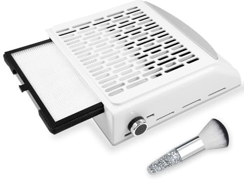 Aspirador Polvo de Uñas, 80W Aspirador de Uñas de Manicura Profesional con 1 cepillo para polvo de uñas, Aspirador de Mesa Potente de Velocidad Ajustable para Manicura en el Salón o el Hogar (Blanco)