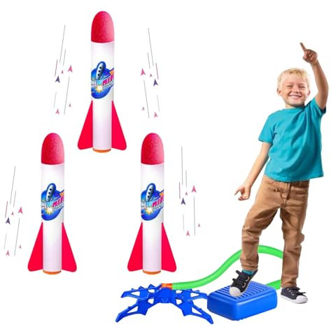 Cohete Juguete,Lanzador Cohetes Niños,Cohete Juguete Lanzador para Niños,Cohete Juguete Juegos Exterior,con 3 Cohetes de Espuma,para Niños Regalo Niño/Niña 3-12 Años
