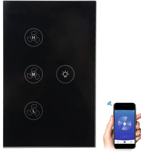 CYTGOUPER Control inteligente del ventilador de techo e interruptor de luz atenuador, ventilador Wi-Fi con control remoto de 2,4 GHz e interruptor de luz compatible con Smart Home (Black)