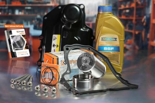KITRONIC Druckspeicher Reparatursatz DQ200 für DSG, 7-Gang-Mechatronik Trockenkupplungsgetriebe 0AM kompatibel mit VW | Montageschlüssel, Dichtung, Ölwanne & 1L Ravenol Öl inkl. Alu Schrauben | YMZ111