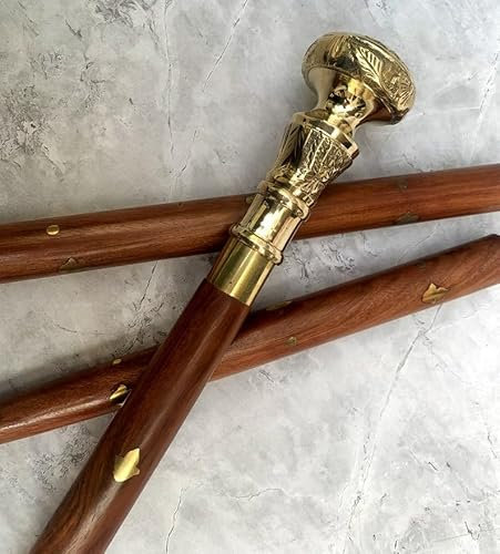 Victorian Brass Wooden Walking Stick Cane, Designer Walking Cane, Three Fold Stick Gentlemen Gift Gift for Father.