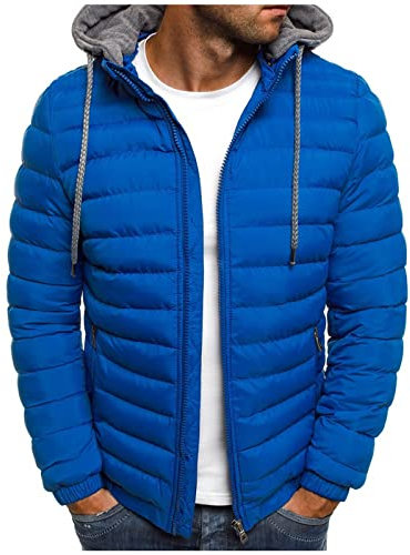 UHouse Winterjacke Herren Daunenjacke mit Kapuze Warm Jacke Leichte Steppjacke Winter Herren-Jacken Bequeme Kapuzenjacke Casual Puffer Jacket Basic Übergangsjacke Deals Of The Day Blau XL
