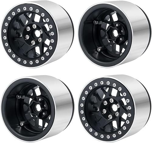 ZHRCFUN 4 Stück 2,2 RC Beadlock Felgen Wheels 45MM für for 1/10 Axial SCX10 90046 TRX4 TRX6 Wraith RR10 D90 RC Crawler Car(Schwarz)