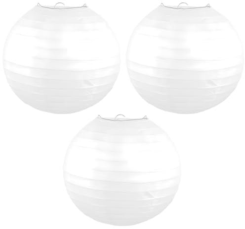 SMCEHEYA Lampshades 3Pcs 20cm/8'' Round White Ribbed Style Paper Lanterns for Bedroom Wedding Birthday Christmas Halloween Party Decoration