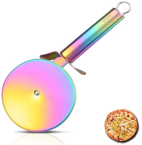 Berglander Pizzarad, Regenbogen Titan Beschichtung Edelstahl Pizzaschneider, Super Sharp Pizzaschneider mit Titan Vergoldung, Gebäckschneider, leicht zu reinigen und zu lagern