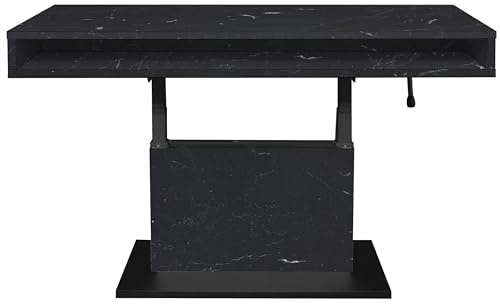 möbelando Couchtisch >Lift< höhenverstellbar durch Lift-Gestell bis 78cm, 2 Fächer je ca. 106x7x29cm (B/H/T), vulkanschwarz supermatt/Keramik Optik schwarz - 110x59/78x60cm (BxHxT)