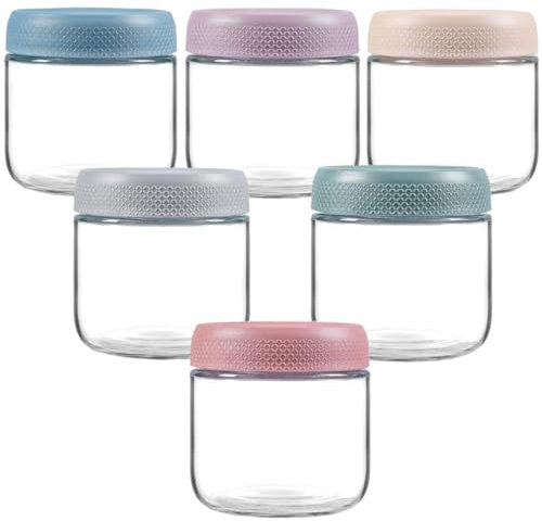 Siocok 6 Pack 12oz Glass Jars with Lids, Reusable Small Mason Jars for Overnight Oats, Canning, Yogurt, Spice, Fruit, Sauce, Cereal, Snacks