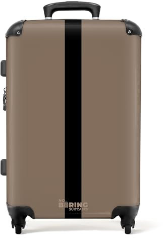 NoBoringSuitcases.com® Reisekoffer 67cm 72L Reisetasche - Großer Hartschalenkoffer mit Rollen, Leichtgewicht Trolley, Koffer Groß für 20kg Gepäck mit Gestreift Motiv - Beige, Koffer für Flugzeug