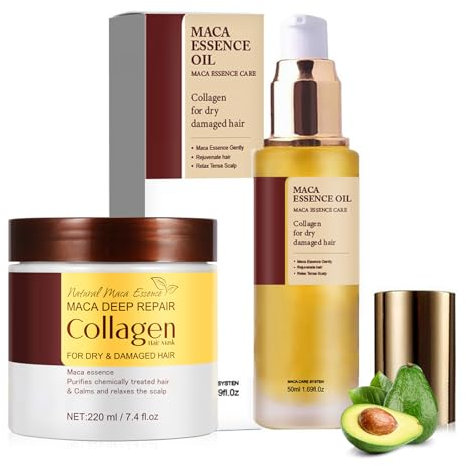 Collagen Hair Mask & Conditioner Öl Set, Haarpflege Arganöl Tiefenreparatur Kollagen Haarmaske Für Sehr Trockenes Haar, Wiederherstellung Von Geschmeidigkeit Und Glanz, Für Alle Haartypen