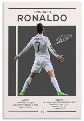 Cristiano Ronaldo Poster, Fußballgeschenk, Sportposter, Fußballspieler-Poster, Fußballkunst, Real Madrid-Poster (1) Leinwand-Poster, Schlafzimmerdekoration, Landschaft, Büro, Raumdekoration, Geschenk,