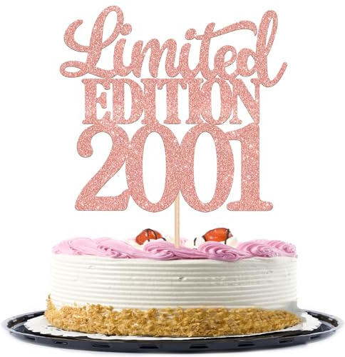 1 Stück Limited Edition 2001 Cake Topper Glitzer 25th Geburtstag Tortendeko Prost auf 25 Jahre 25 & Fabelhaft Kuchen Deko für Männer und Frauen Geburtstag Party Kuchen Dekoration Rosegold