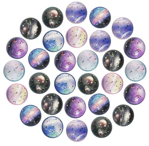 Maxentico 30 Stück Flummies für Kinder, Flummi Planeten Spielzeug Geschenk, 30 mm Flummi Glitzer Gummiball, Flummis Weltraumthema, Give Aways Mitgebsel Kindergeburtstag Set für Mädchen Jungen