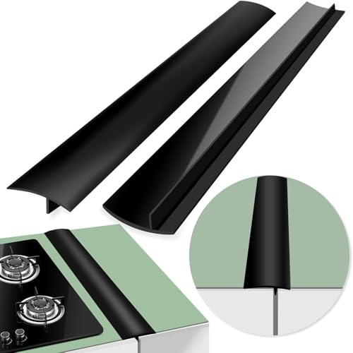 2 Pack Flexible Kitchen Stove Gap Covers, Silicone Gap Fillers Between Counter and Stovetop,Washer, Oven, Dryer, Easy to Wipe, Food grade silicone material (Black,21in)