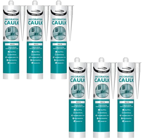 Bond It CAULK-MATE Decorators Filler – 6x White, 285ml | Crack Filler Sealant Quick-Drying – Overpaintable 60-Minute Caulk Filler Sealant for Cracks & Gaps | Ideal for Interior Walls – Wood & Plaster