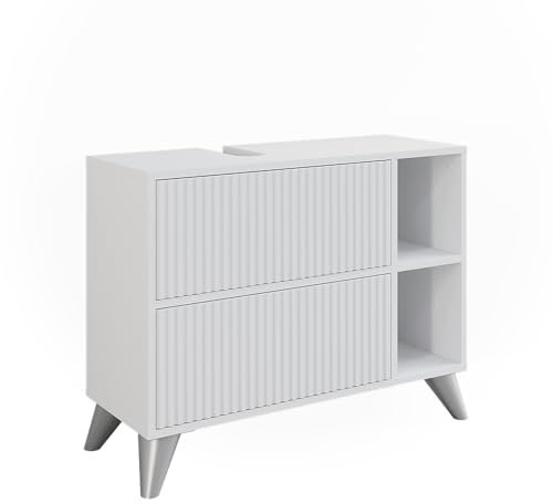 Vicco Waschbeckenunterschrank Leano, Waschtischunterschrank mit Schubladen, Weiß, 80 x 62 cm mit 2 Schubladen