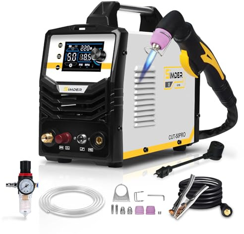 SSIMDER Plasmaschneider, 50 Amp Non-Touch Pilot Arc 110V/220V Plasmaschneidermaschine, großes LED-Display und 2T/4T, 3/4 Zoll Maximaler Schnitt, IGBT Inverter Cutter für Reparatur, Metallverarbeitung