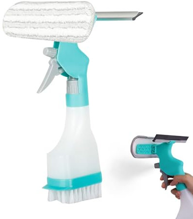 Kaezuy 4-in-1 Fensterputzer Set mit 250ml Sprühflasche, Duschabzieher, Wischer und Gummischaber für Fenster, Auto, Bad