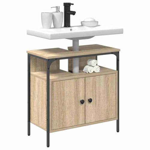 vidaXL Badezimmerschrank mit Tür Beige 60 x 30 x 60 cm Holzwerkstoff, Moderner rechteckiger Bad-Schrank, Platzsparendes Aufbewahrungssystem, minimalistischer Stil, Holz Toilettenhalter